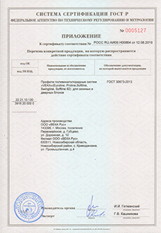 Дополнение к сертификату соответствия VEKA